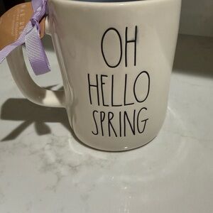 Rae Dunn White 'Oh Hello Spring' Mug with Blue Interior